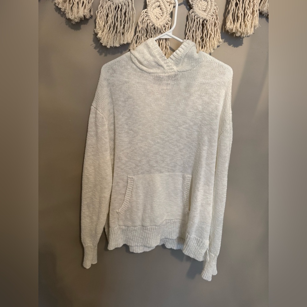 White Linen Cotton Hooded Sweater